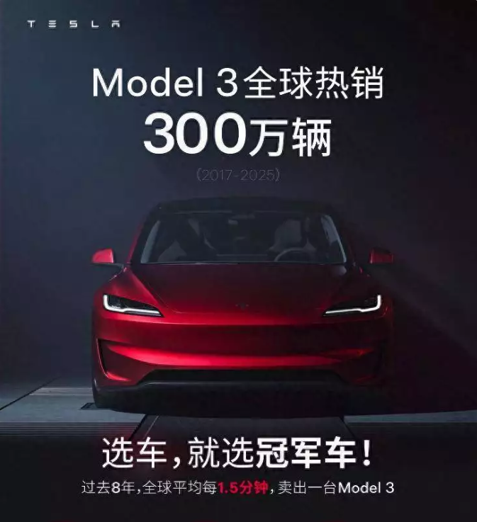 Tesla: Мировые продажи Model 3 в 2025 году достигнут 3 миллионов единиц, семь лет подряд